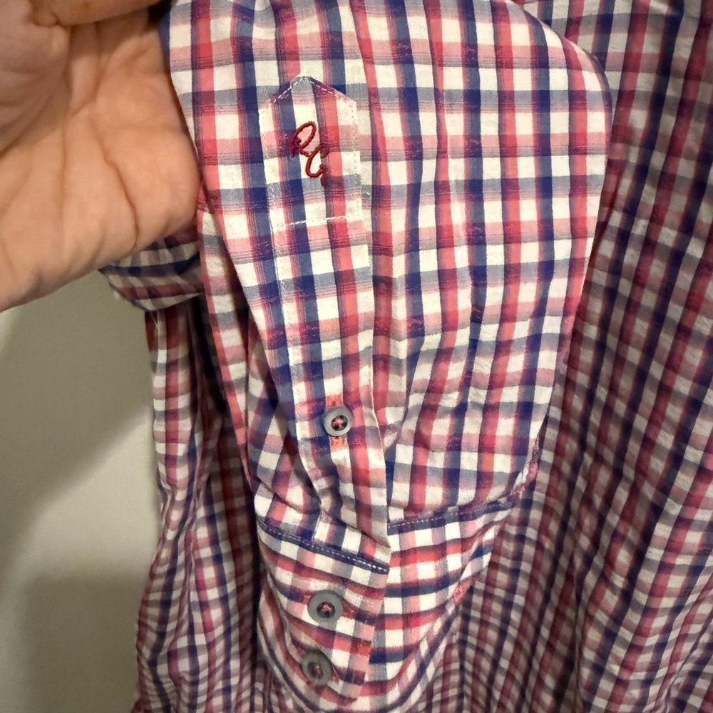 Robert Graham Dress Shirt Medium Classic Fit Red White Gingham Check Paisley - Picture 9 of 11